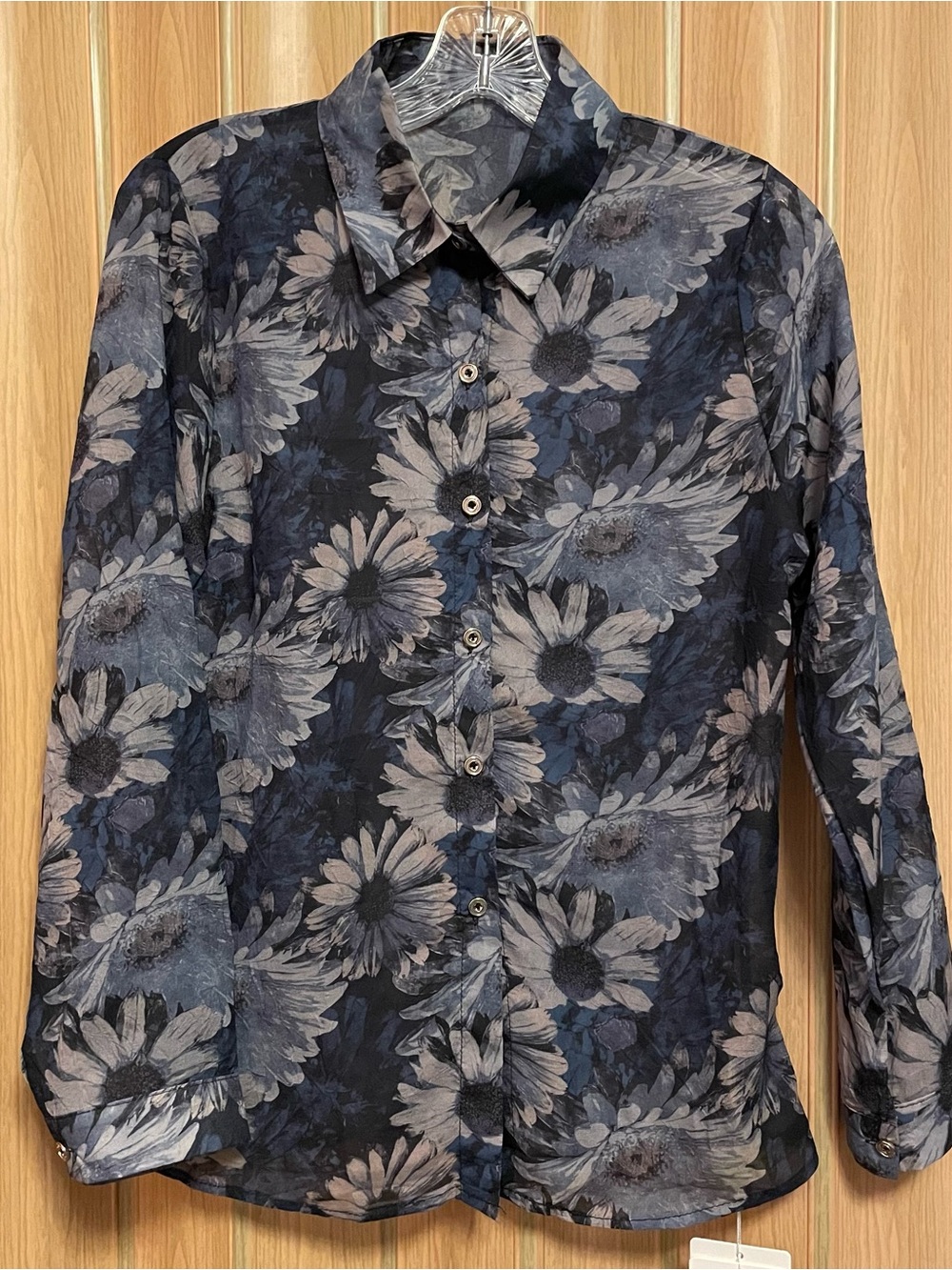 Women’s Navy Floral Mulberry Silk Button-Up Shirt